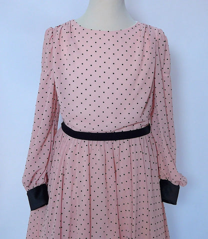 Vestido rosa con topitos negros y terciopelo negro - PARDALETS
