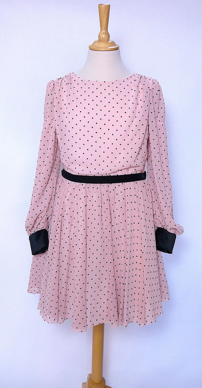 Vestido rosa con topitos negros y terciopelo negro - PARDALETS