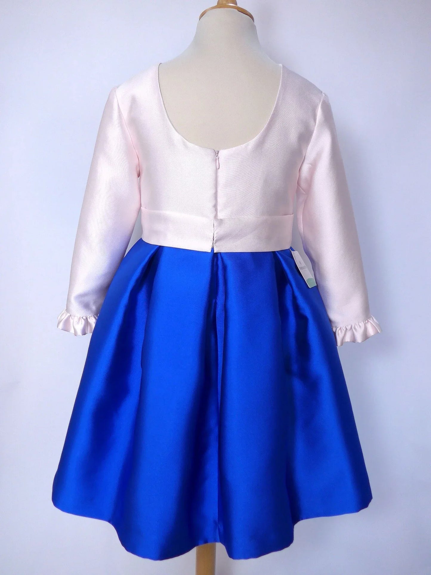 Vestido mikado rosa y azulon con lazo - PARDALETS