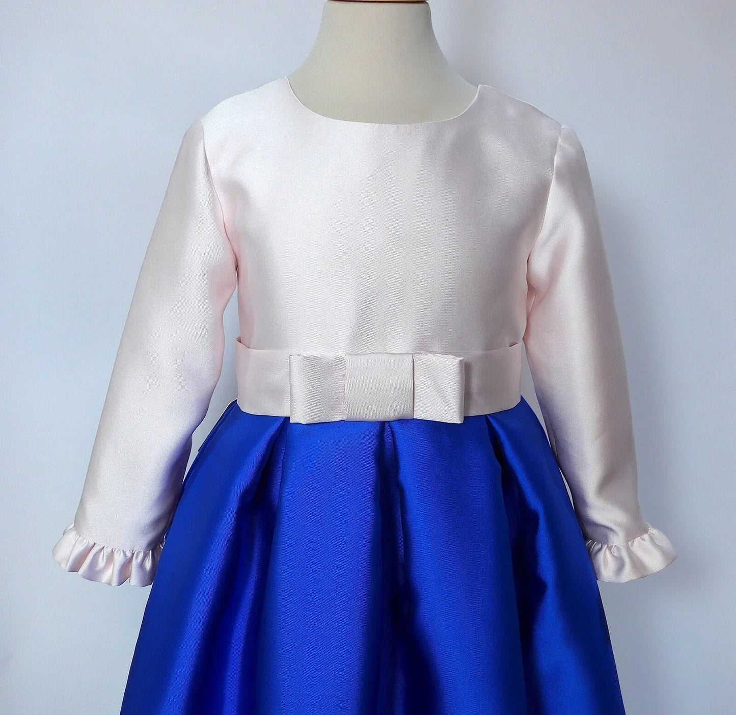 Vestido mikado rosa y azulon con lazo - PARDALETS