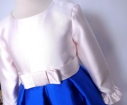 Vestido mikado rosa y azulon con lazo - PARDALETS