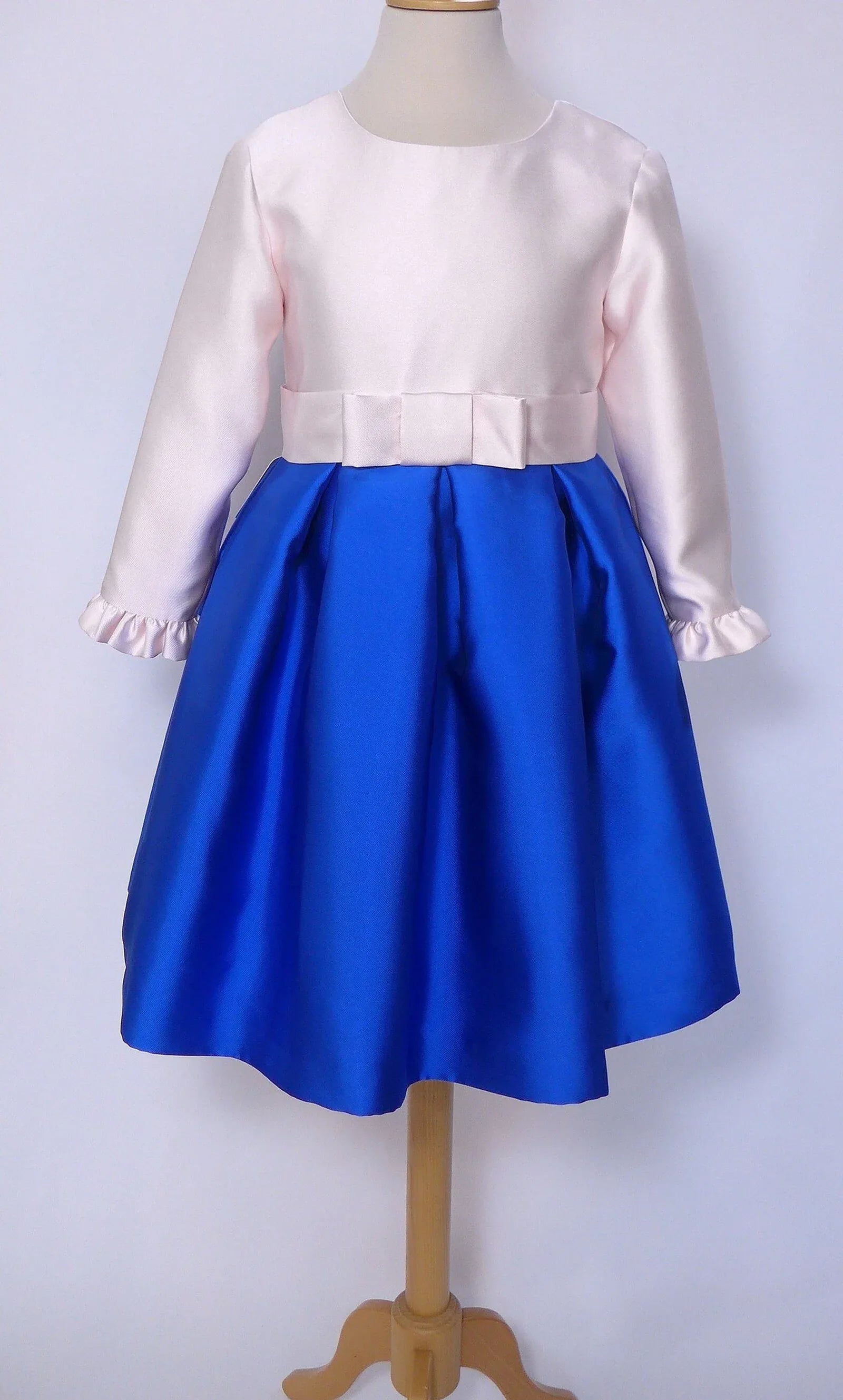 Vestido mikado rosa y azulon con lazo - PARDALETS