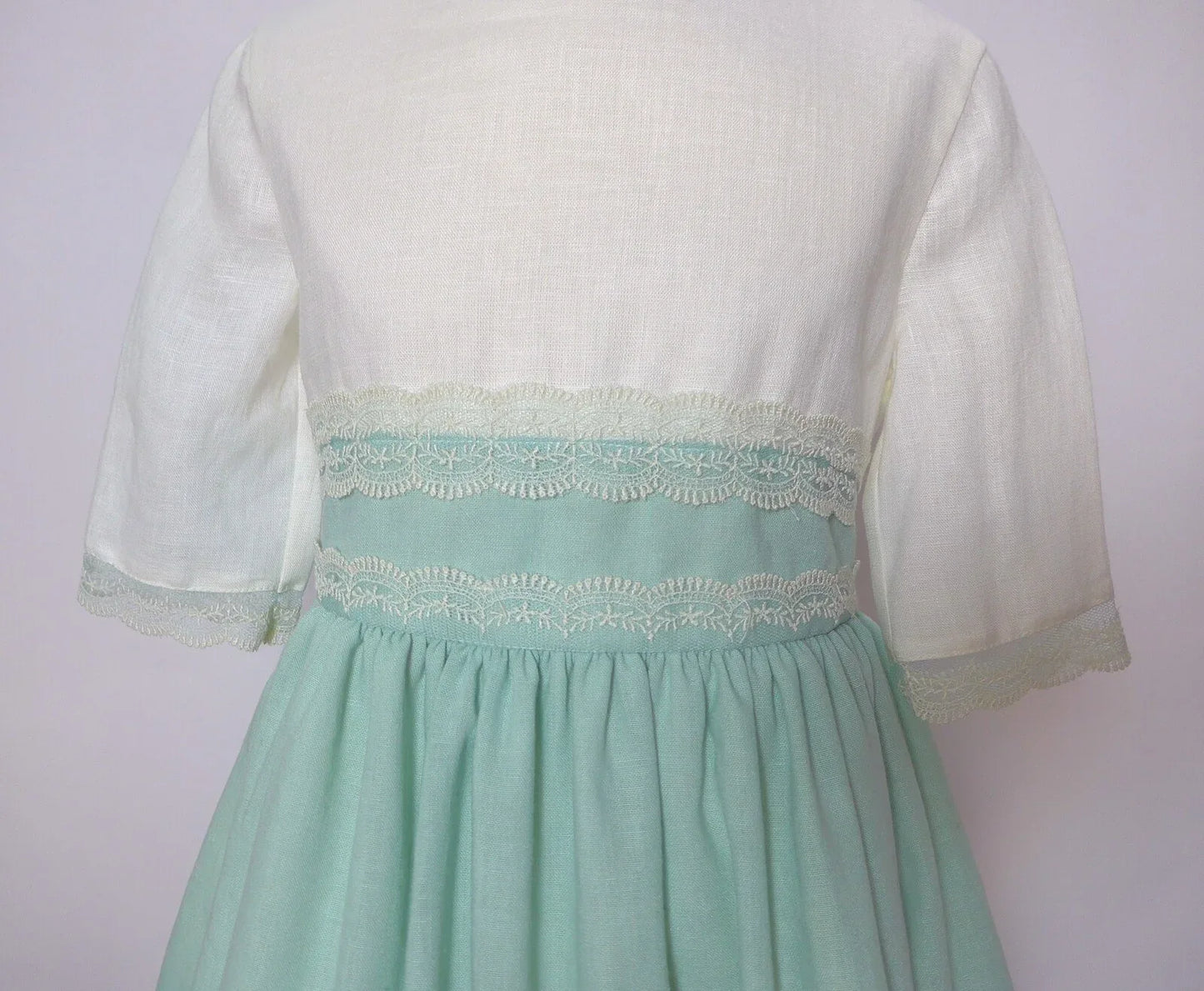 Vestido lino verde agua y beig - PARDALETS