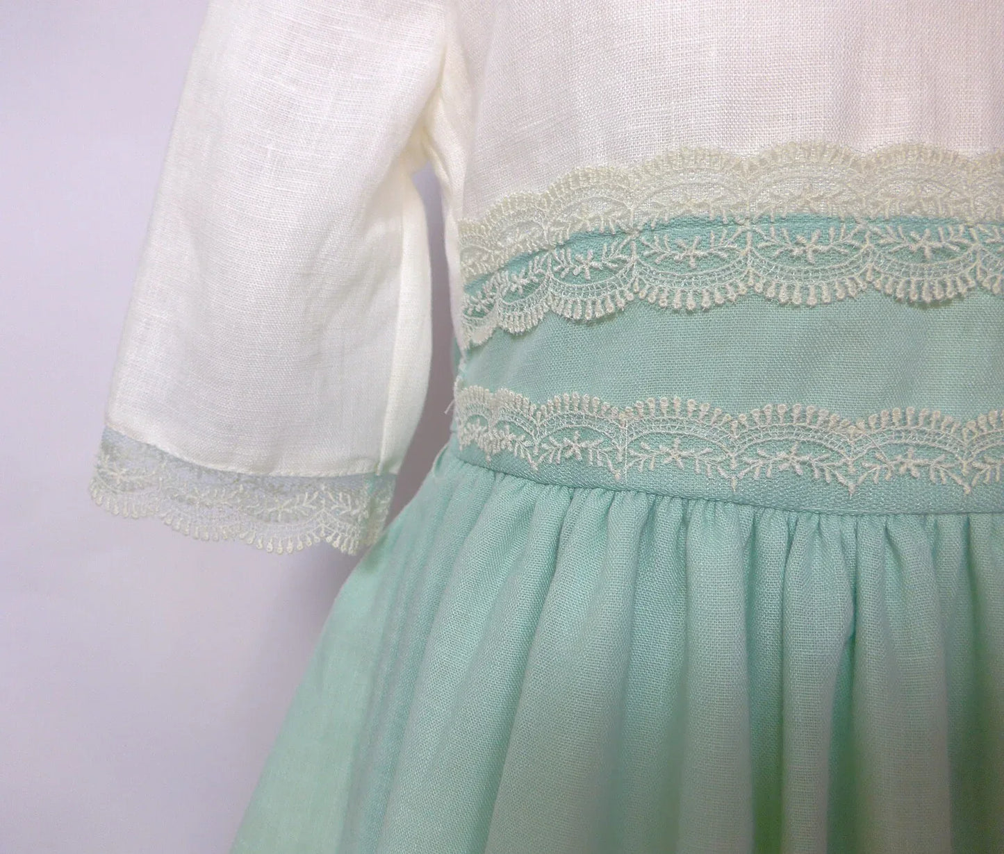 Vestido lino verde agua y beig - PARDALETS