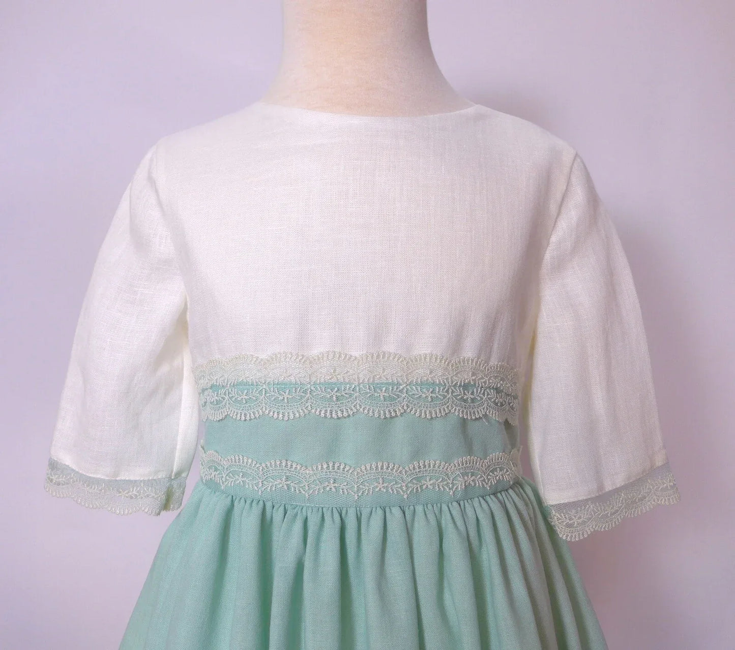 Vestido lino verde agua y beig - PARDALETS