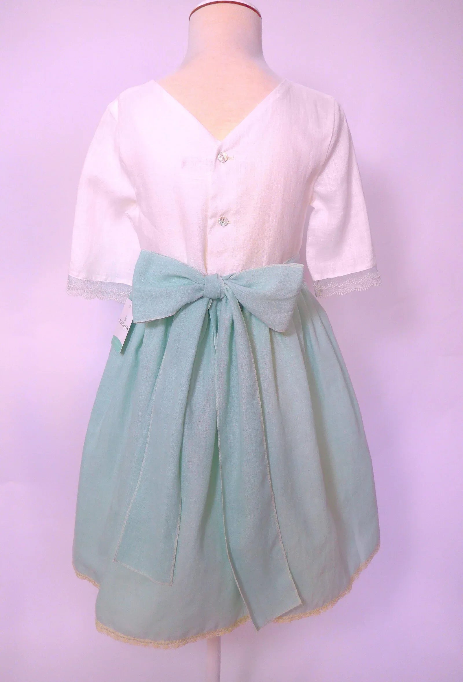 Vestido lino verde agua y beig - PARDALETS