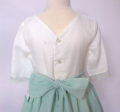 Vestido lino verde agua y beig - PARDALETS