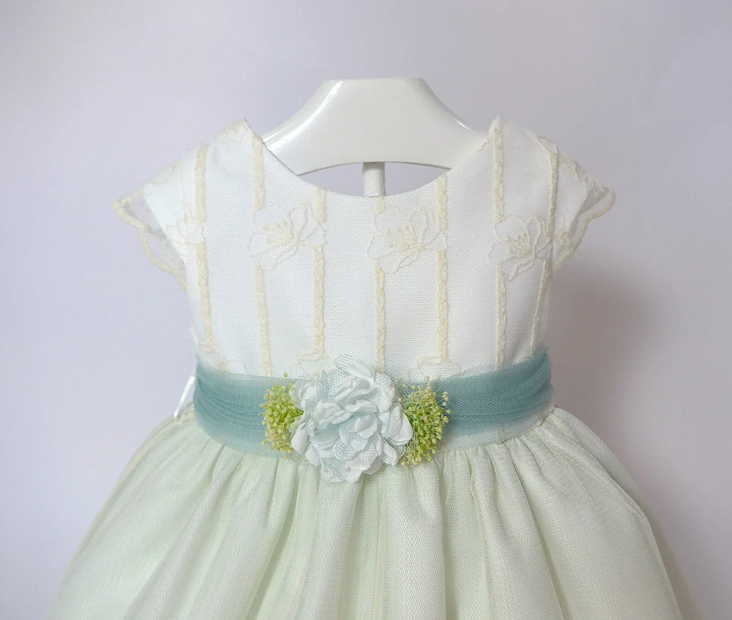 Vestido beig y verde bordado - PARDALETS