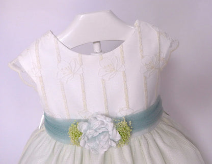 Vestido beig y verde bordado - PARDALETS