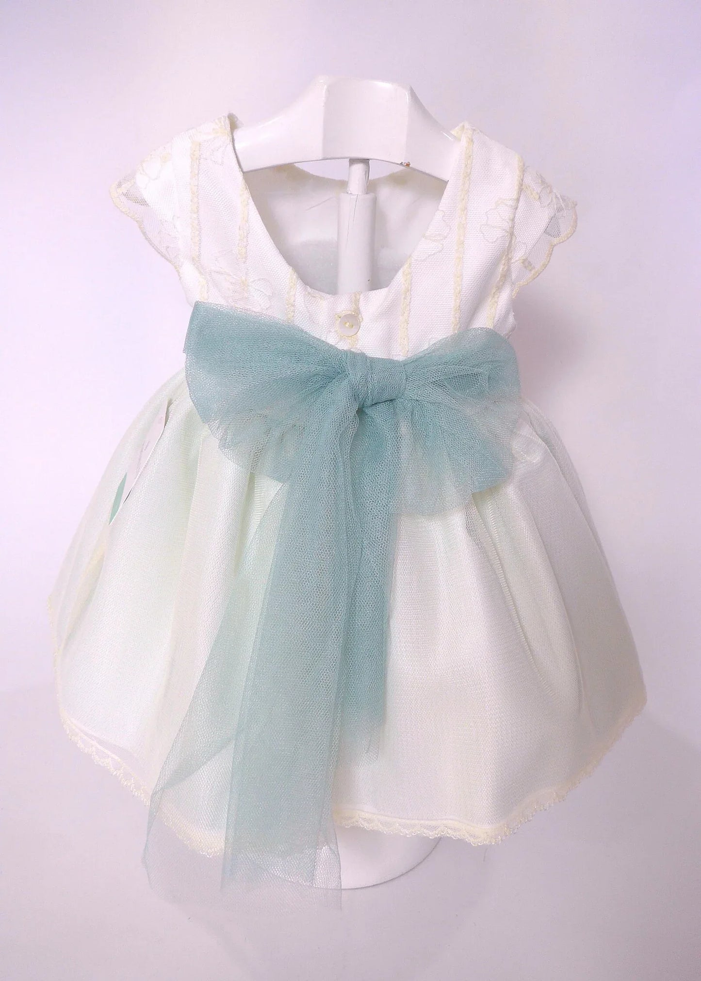 Vestido beig y verde bordado - PARDALETS