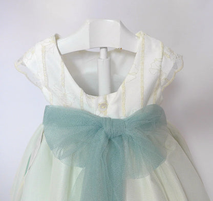 Vestido beig y verde bordado - PARDALETS