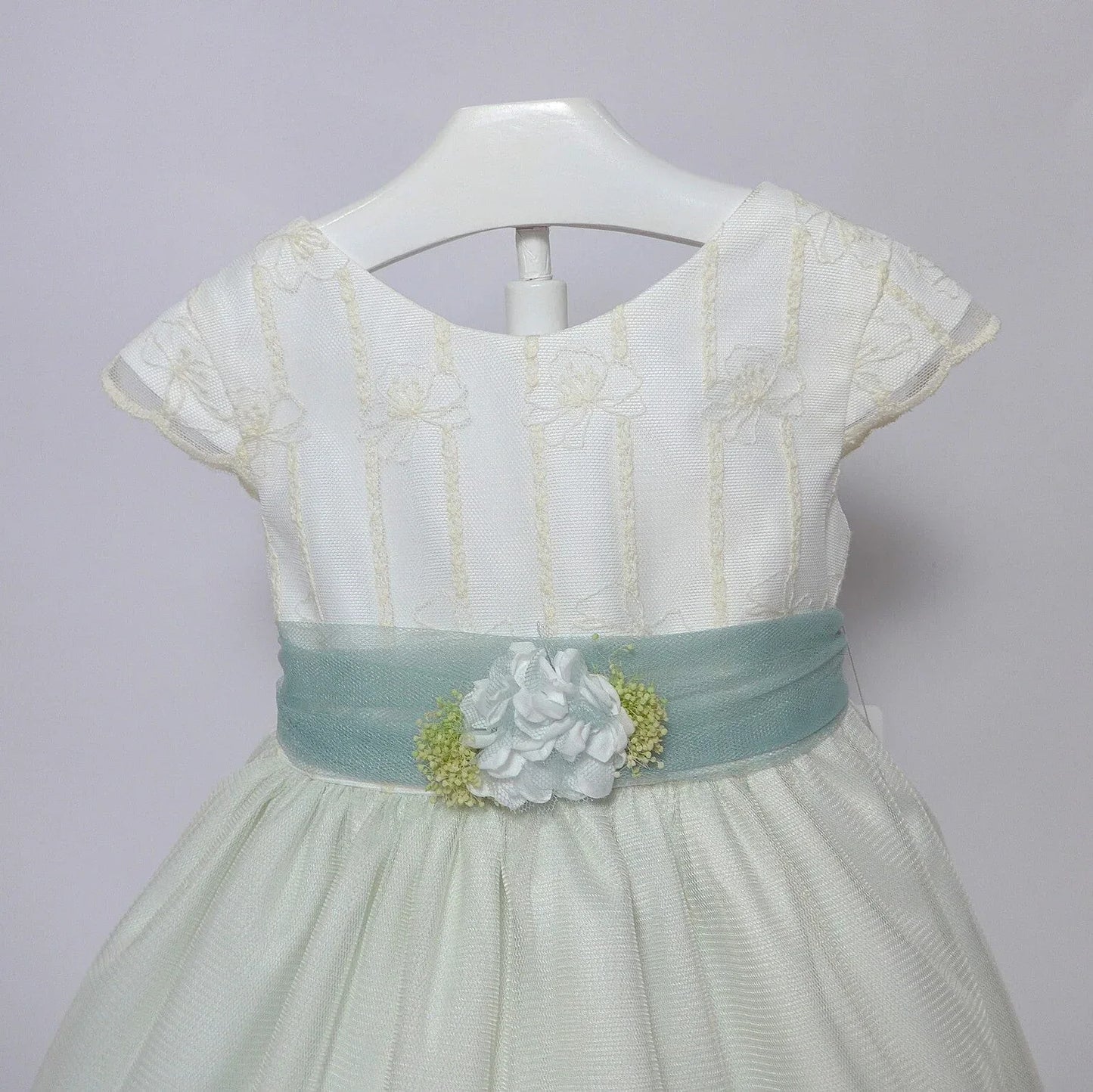 Vestido infantil verde empolvado y beig - PARDALETS