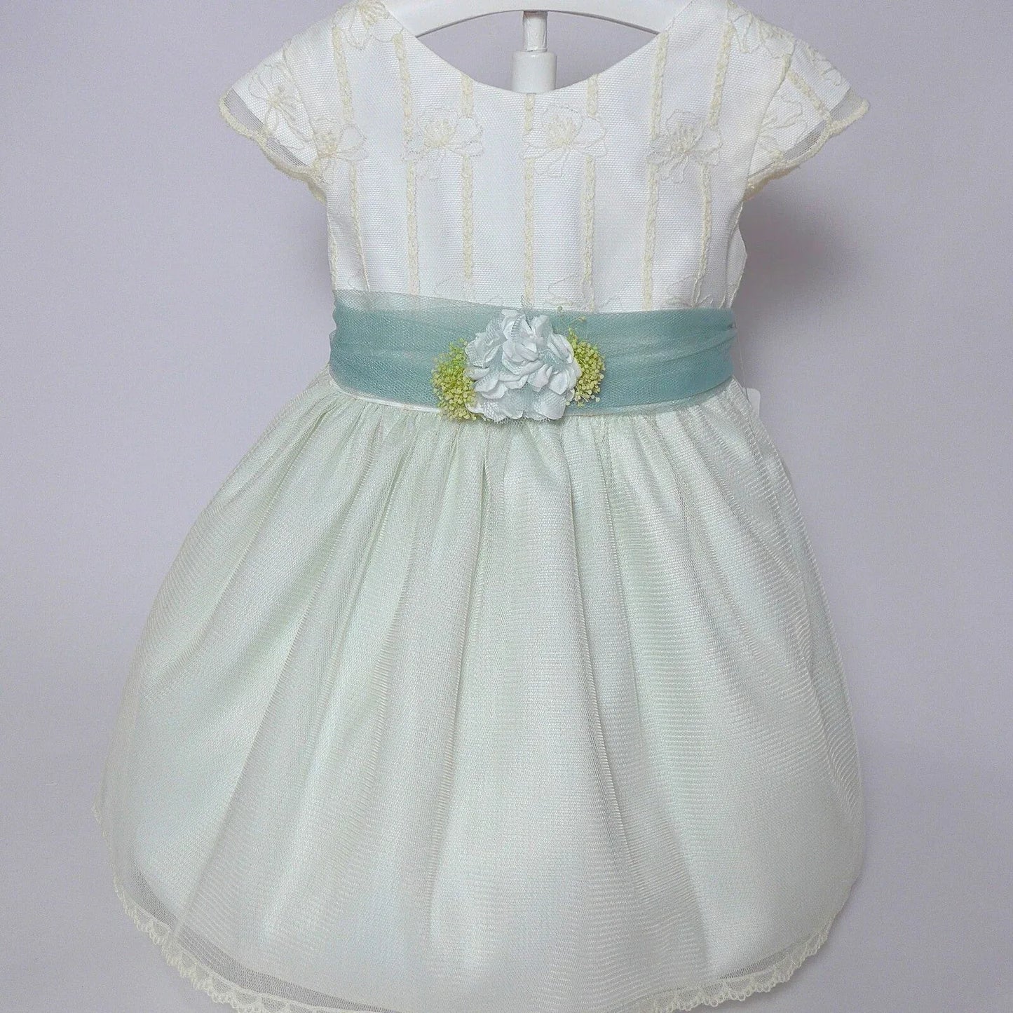 Vestido infantil verde empolvado y beig - PARDALETS
