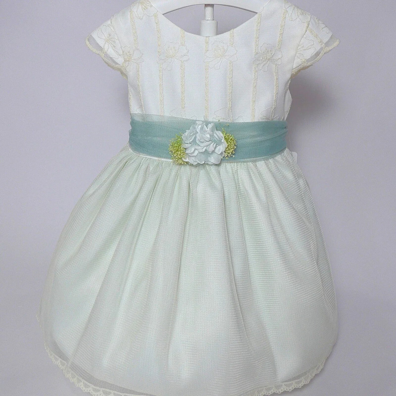 Vestido infantil verde empolvado y beig - PARDALETS
