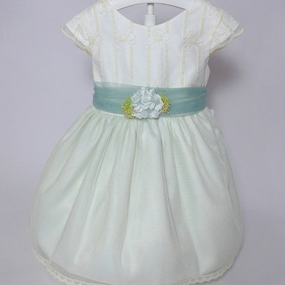 Vestido infantil verde empolvado y beig - PARDALETS