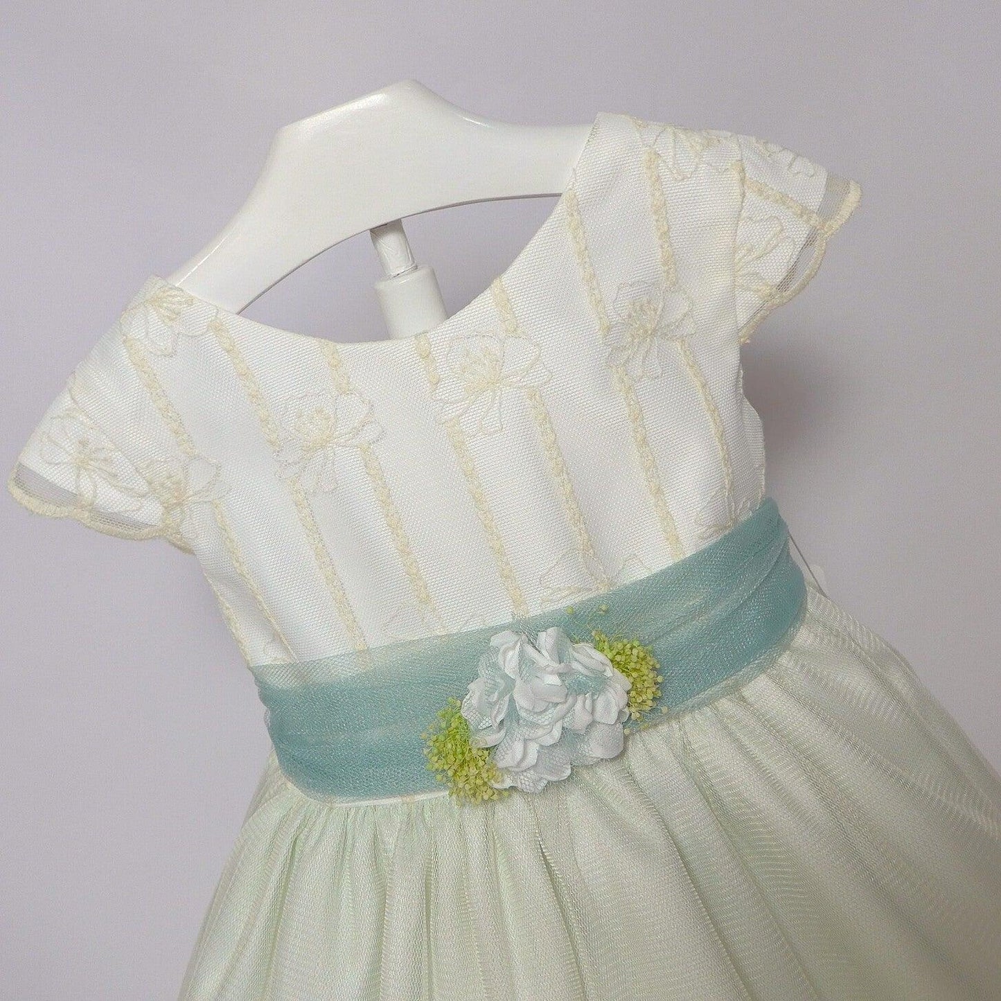 Vestido infantil verde empolvado y beig - PARDALETS