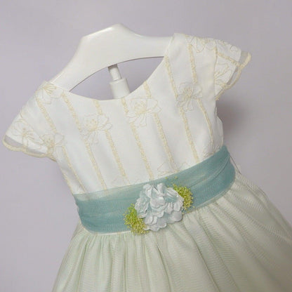 Vestido infantil verde empolvado y beig - PARDALETS