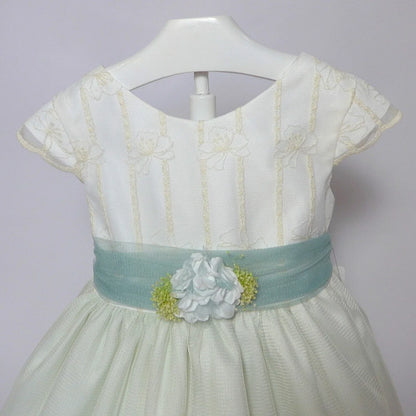 Vestido infantil verde empolvado y beig - PARDALETS