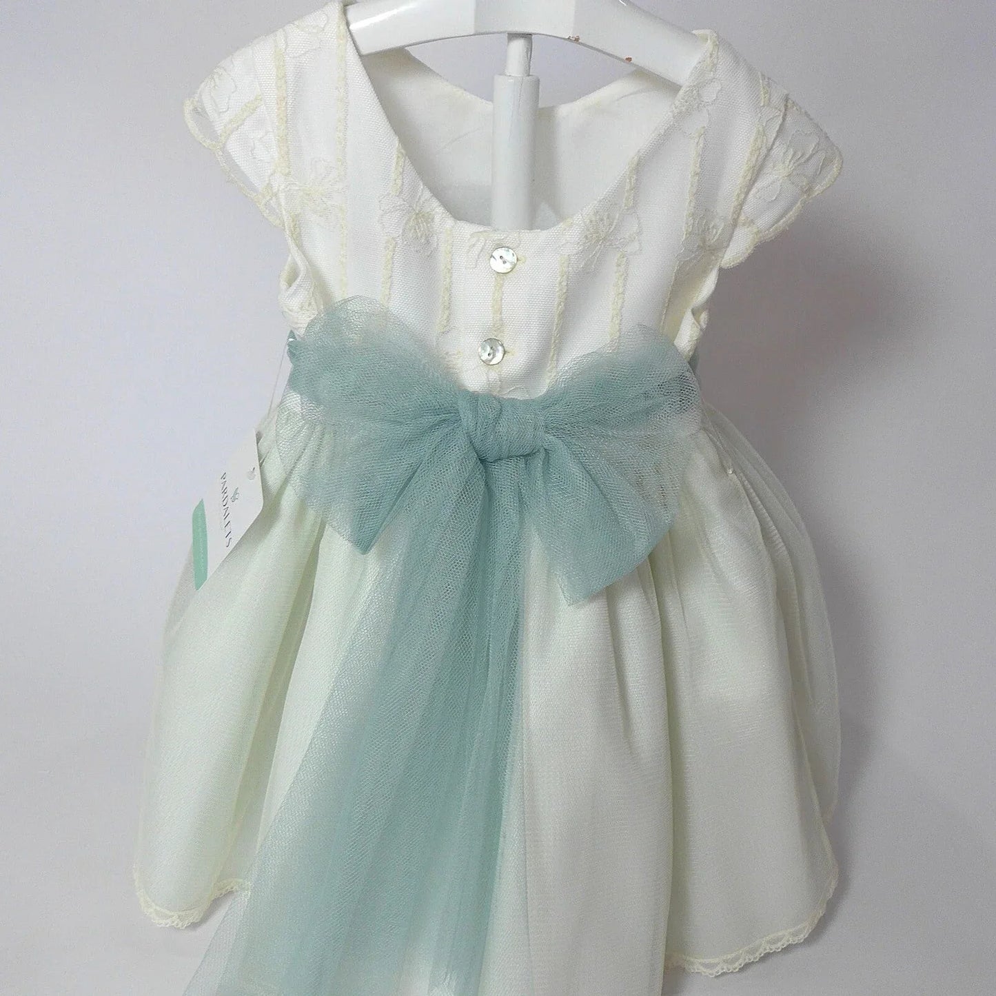 Vestido infantil verde empolvado y beig - PARDALETS