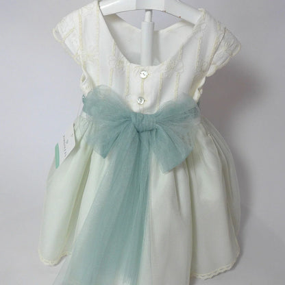Vestido infantil verde empolvado y beig - PARDALETS