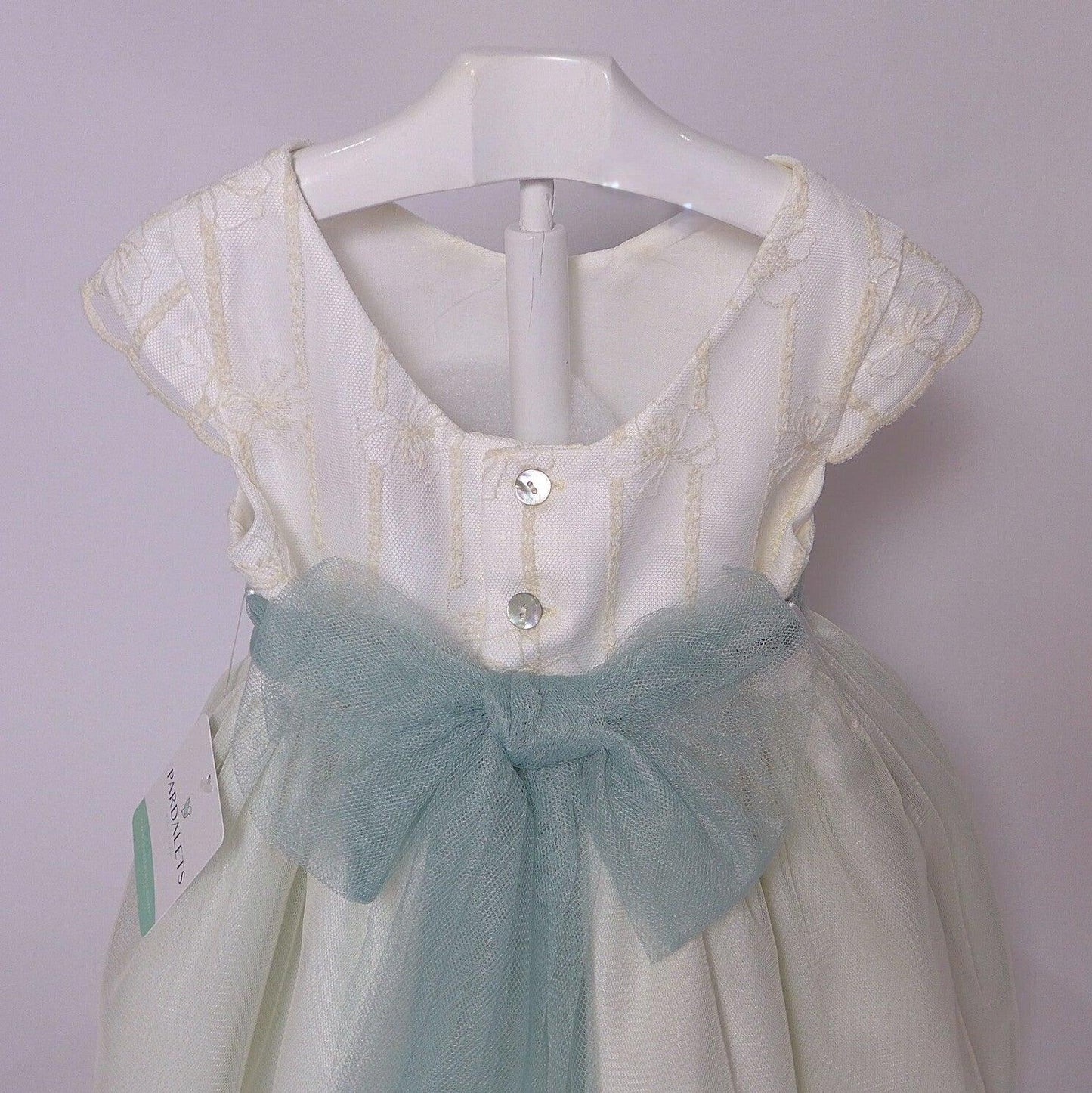 Vestido infantil verde empolvado y beig - PARDALETS