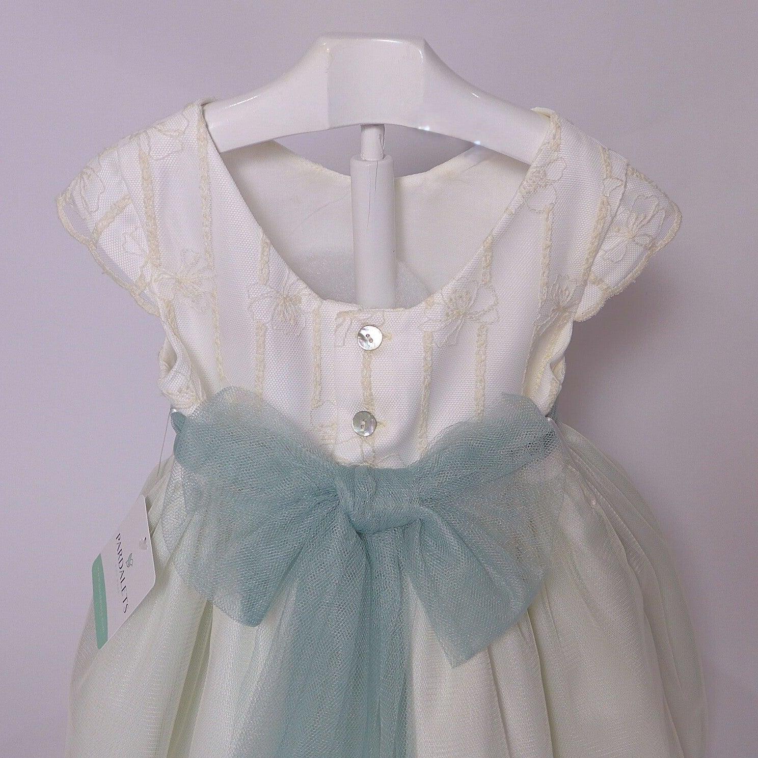 Vestido infantil verde empolvado y beig - PARDALETS