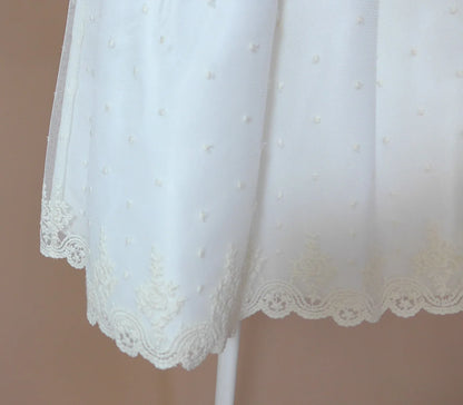 Vestido tul bordado manga francesa y fajin rosa - PARDALETS