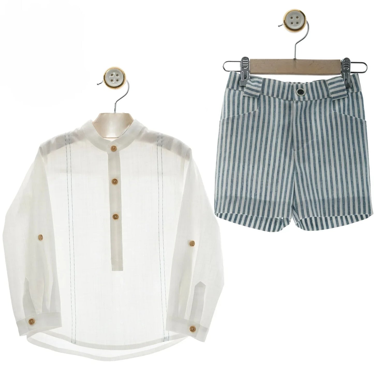 Conjunto camisa y short rayas azules "Damas" - PARDALETS