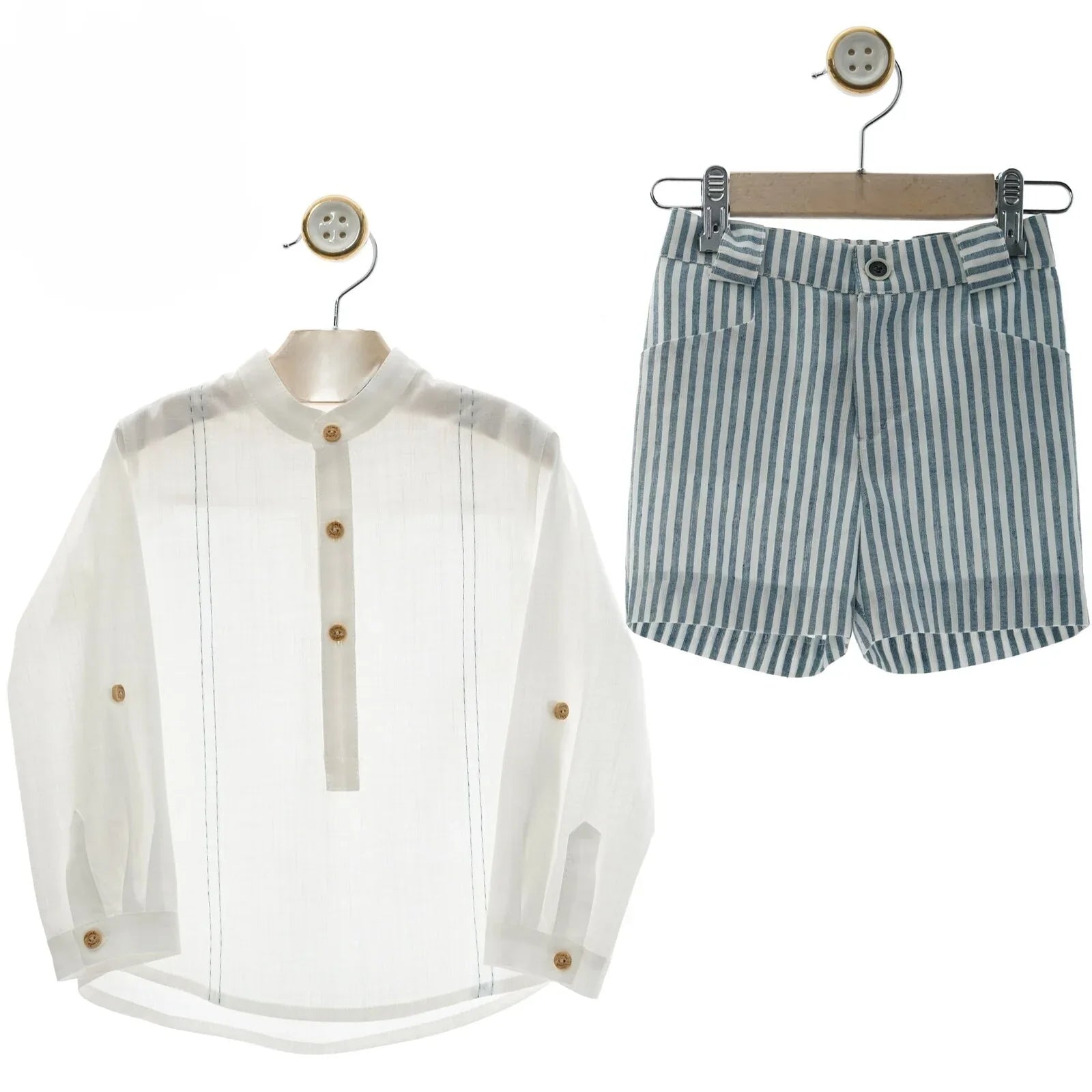 Conjunto camisa y short rayas azules "Damas" - PARDALETS
