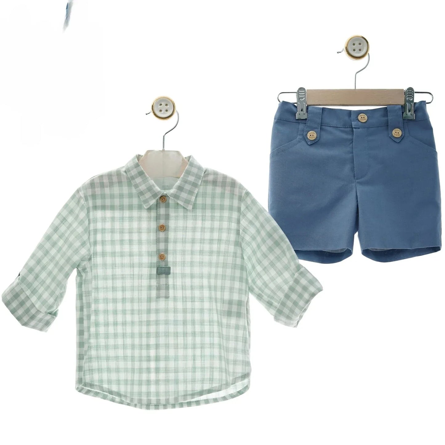 Conjunto camisa vichy verde y short azul "Lancelot" - PARDALETS