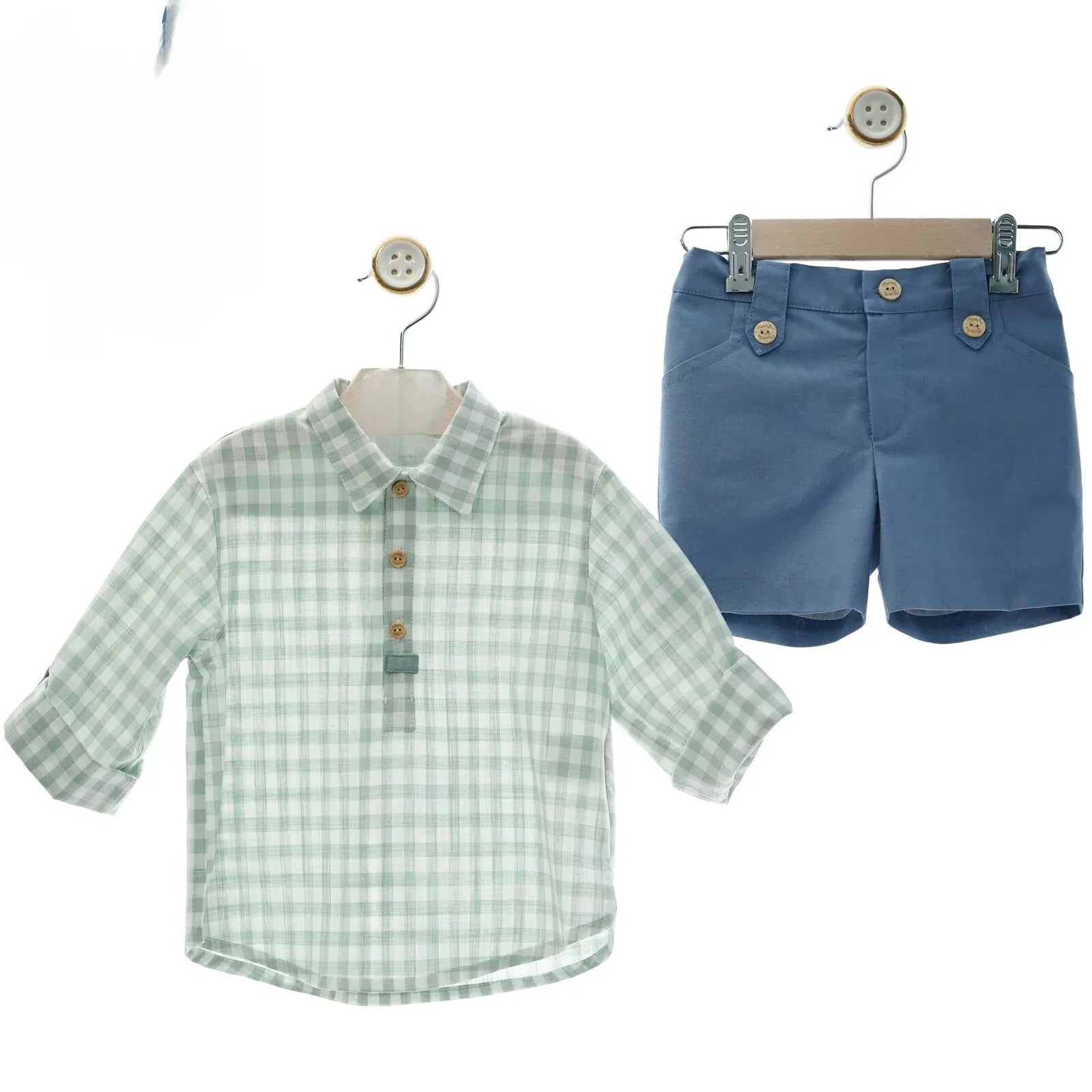 Conjunto camisa vichy verde y short azul "Lancelot" - PARDALETS