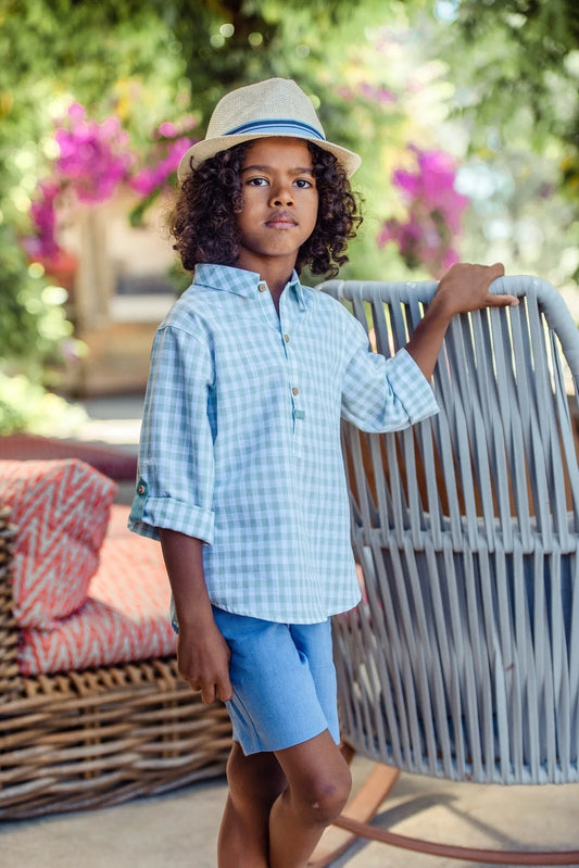 Conjunto camisa vichy verde y short azul "Lancelot" - PARDALETS