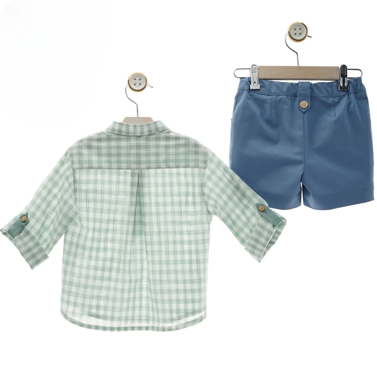 Conjunto camisa vichy verde y short azul "Lancelot" - PARDALETS