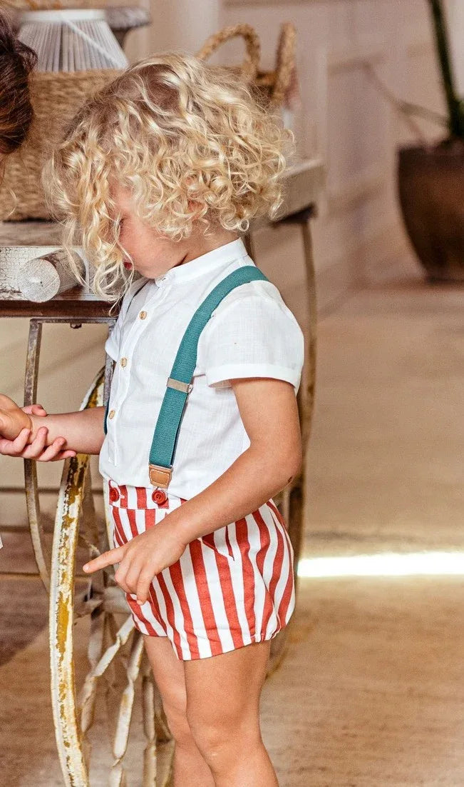 Conjunto tirantes verdes y short rayas "Leo" - PARDALETS