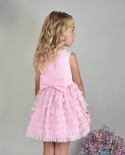 Vestido crep rosa y falda fantasia - PARDALETS