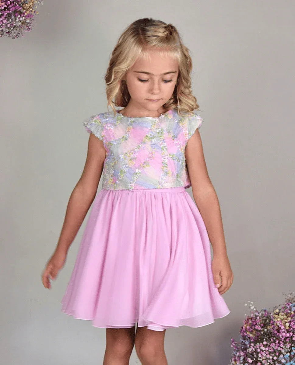 Vestido gasa rosa y chaleco fantasia - PARDALETS