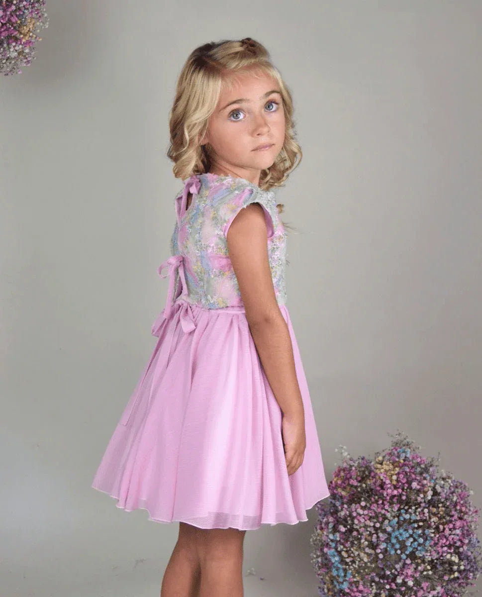 Vestido gasa rosa y chaleco fantasia - PARDALETS