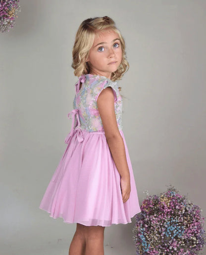 Vestido gasa rosa y chaleco fantasia - PARDALETS