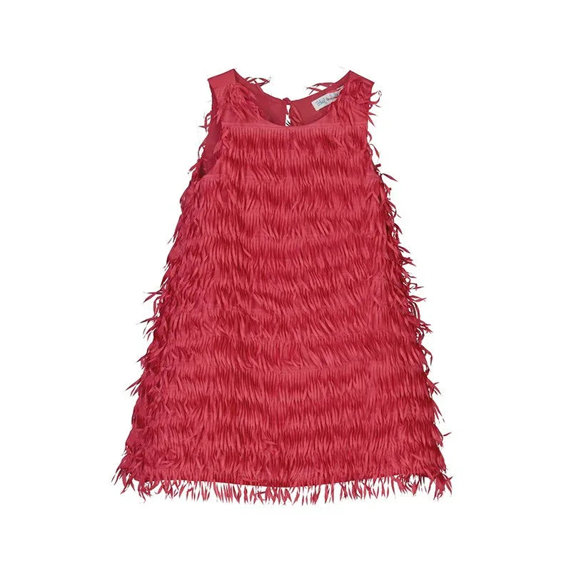 Vestido flecos frambuesa - PARDALETS