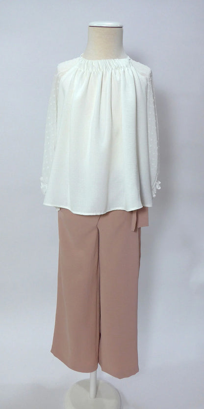 Conjunto blusa blanca y pantalon largo rosa empolvado - PARDALETS