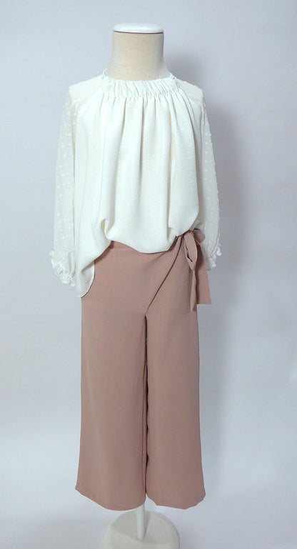 Conjunto blusa blanca y pantalon largo rosa empolvado - PARDALETS