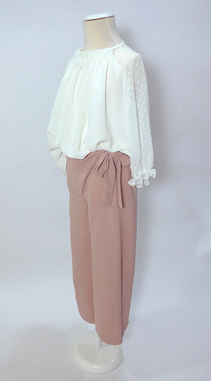 Conjunto blusa blanca y pantalon largo rosa empolvado - PARDALETS