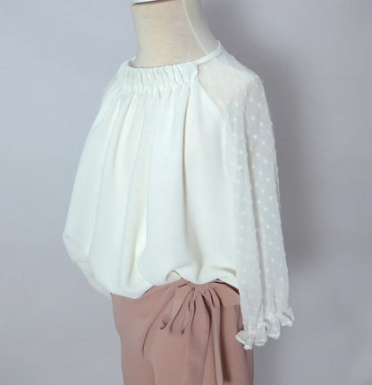 Conjunto blusa blanca y pantalon largo rosa empolvado - PARDALETS