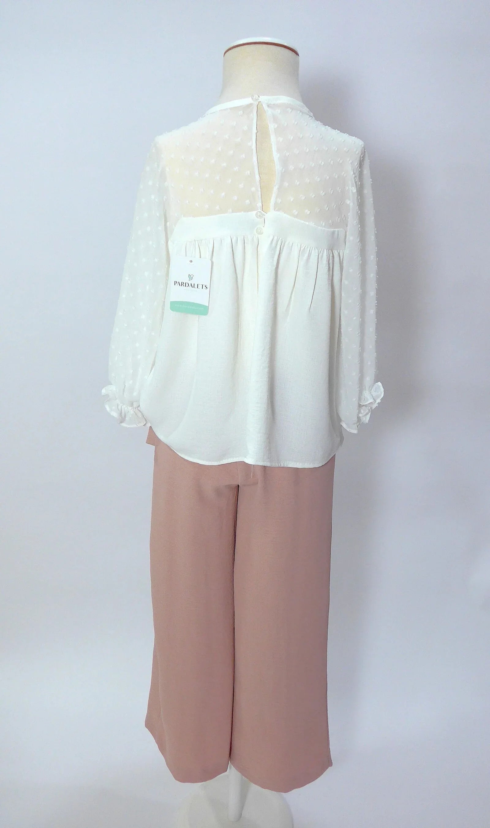 Conjunto blusa blanca y pantalon largo rosa empolvado - PARDALETS