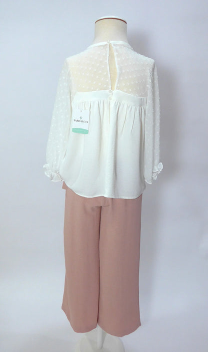 Conjunto blusa blanca y pantalon largo rosa empolvado - PARDALETS