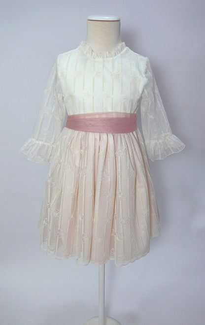 Vestido bordado manga francesa y rosa empolvado - PARDALETS