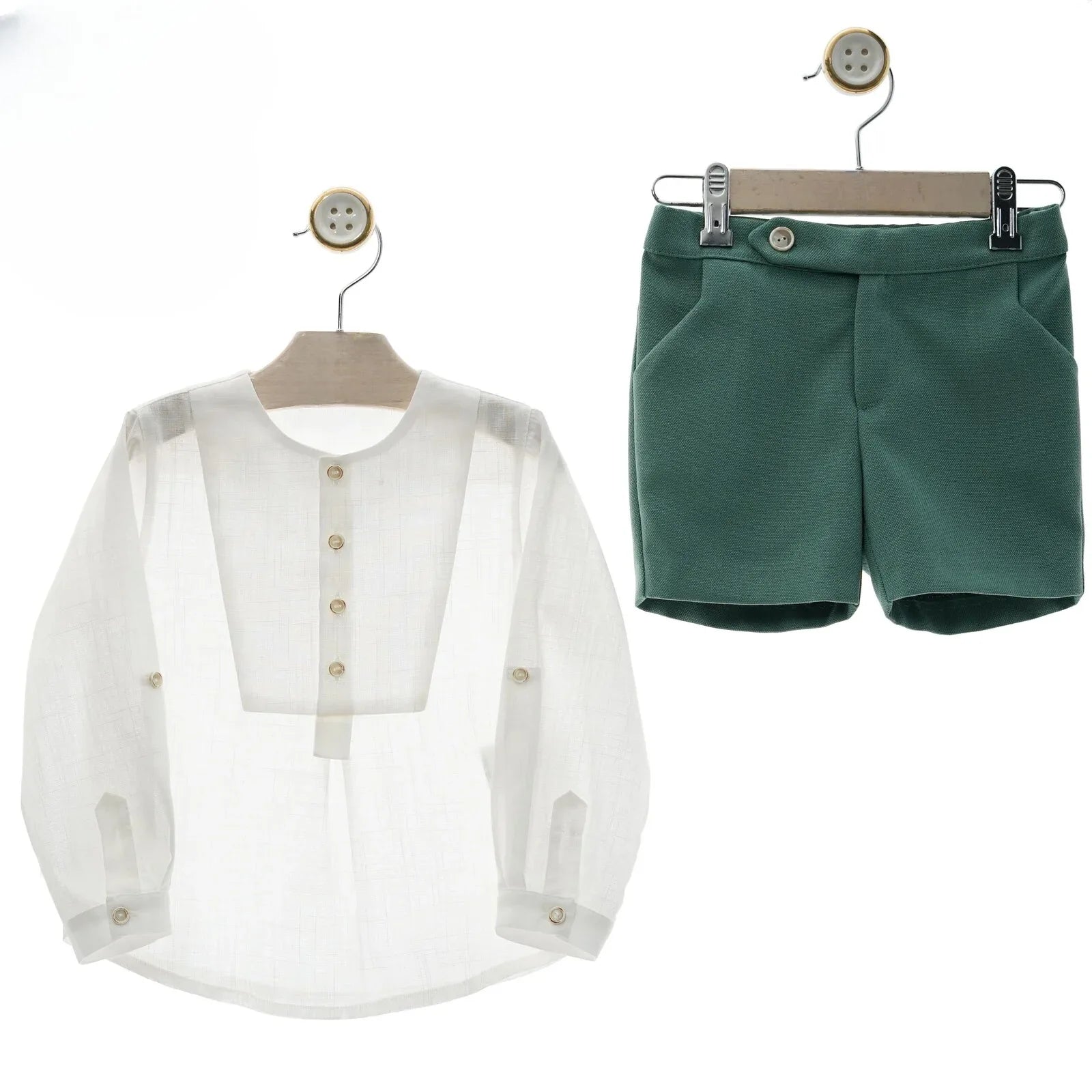 Conjunto camisa blanca y short verde hierba "Romance" - PARDALETS
