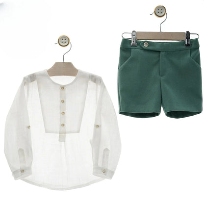 Conjunto camisa blanca y short verde hierba "Romance" - PARDALETS