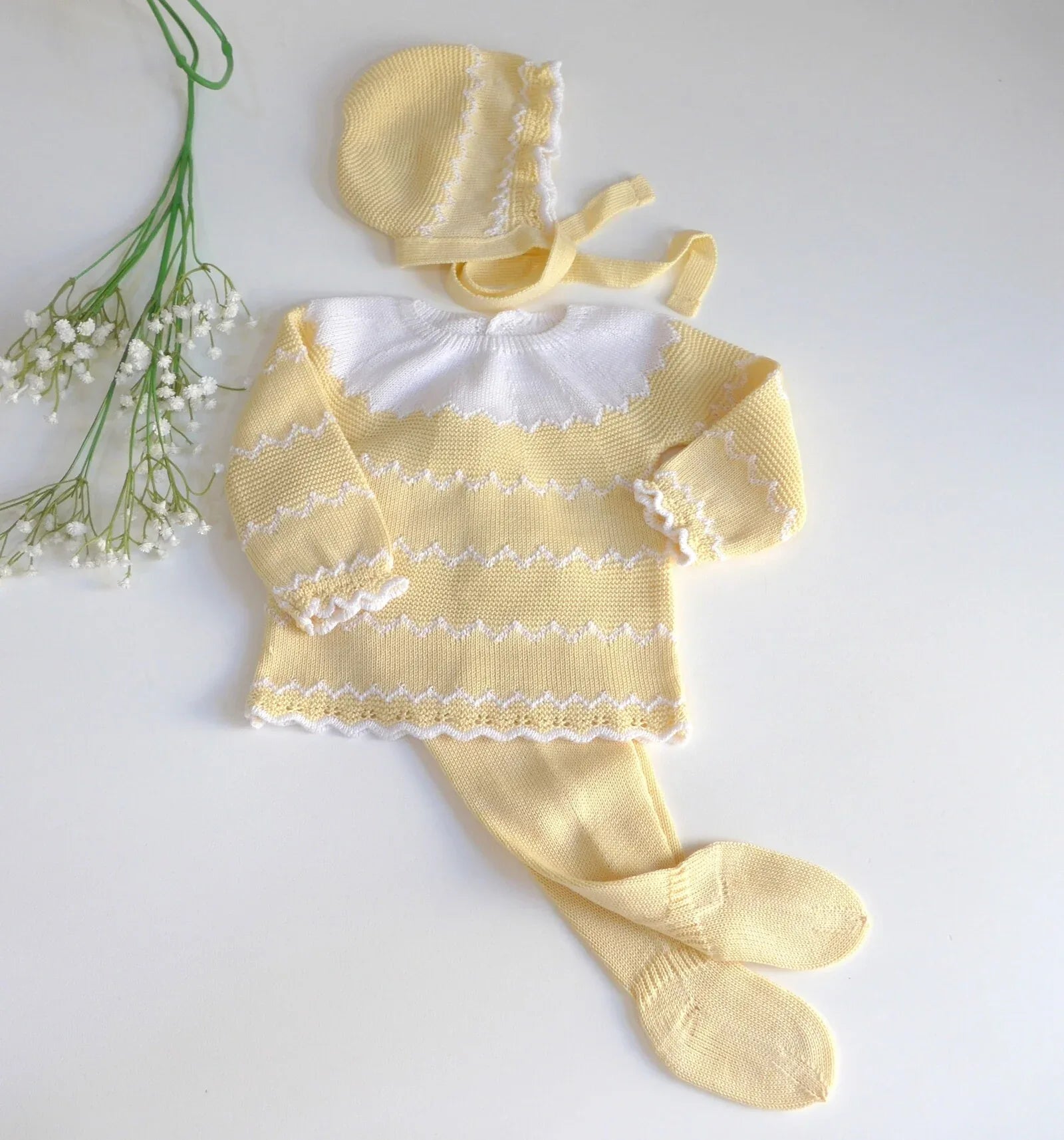 Jubon, polaina y capota crema y blanco - PARDALETS