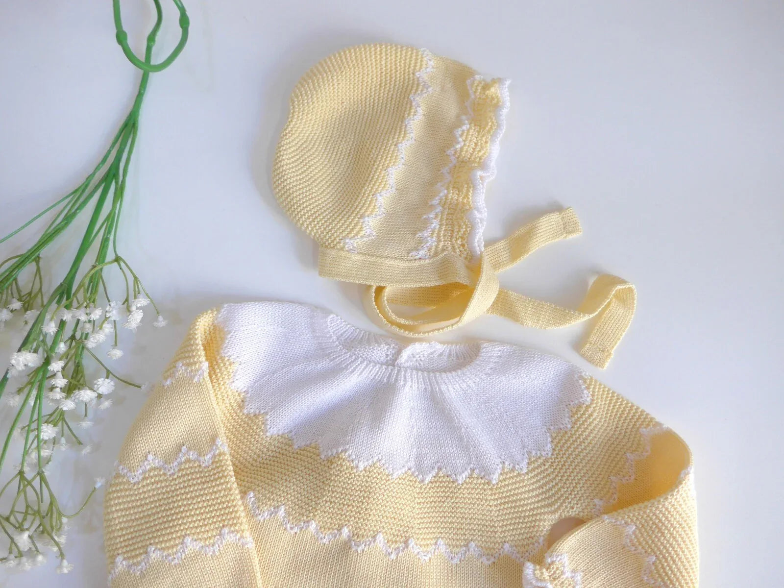 Jubon, polaina y capota crema y blanco - PARDALETS